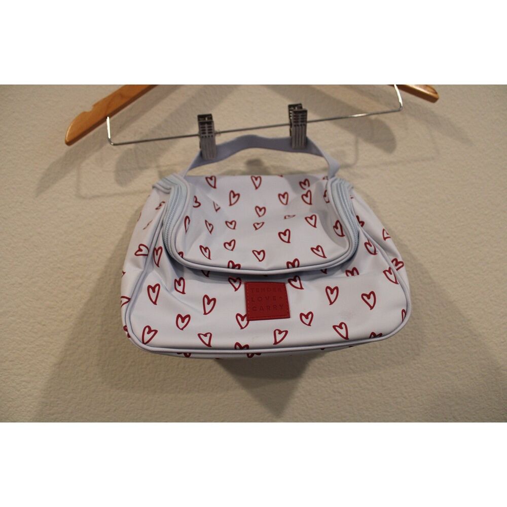 Tender Love and Carry light blue and red hearts make up case bag travel
